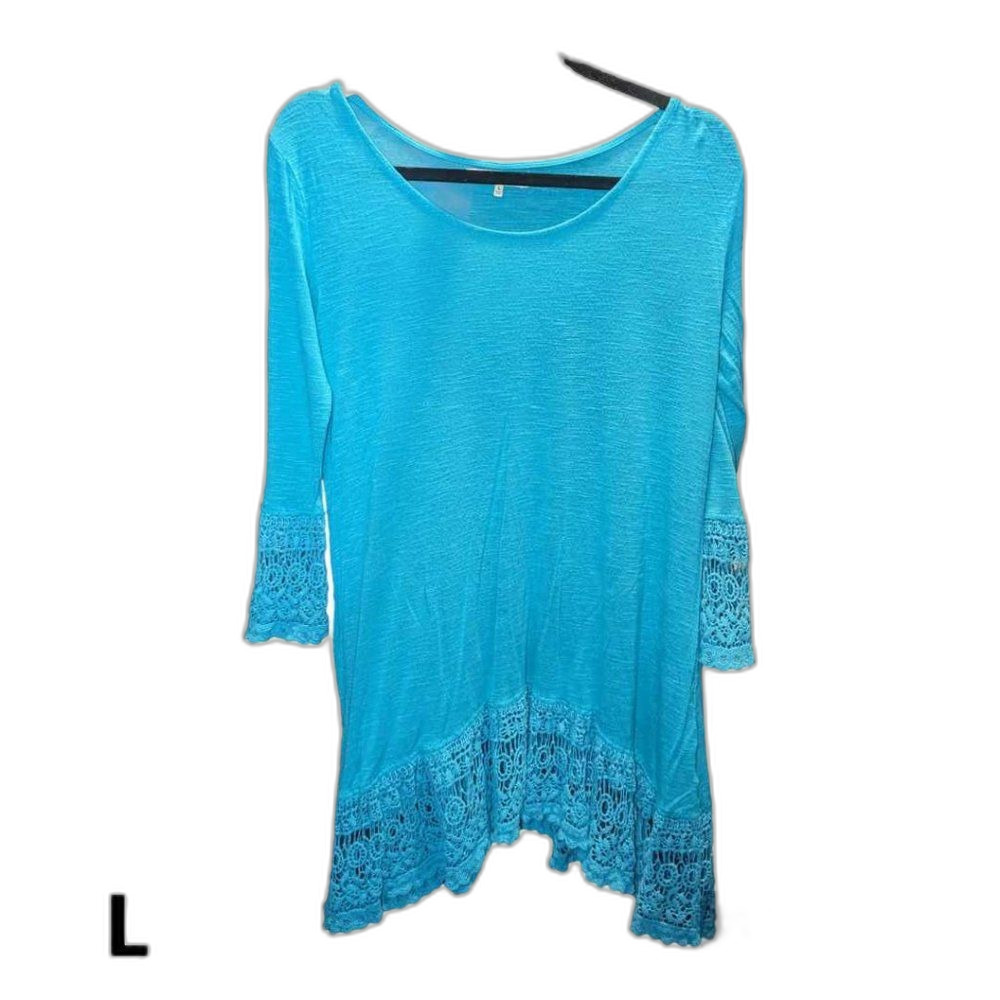 Womens Large Blue Top Shirt With Lace Size Large